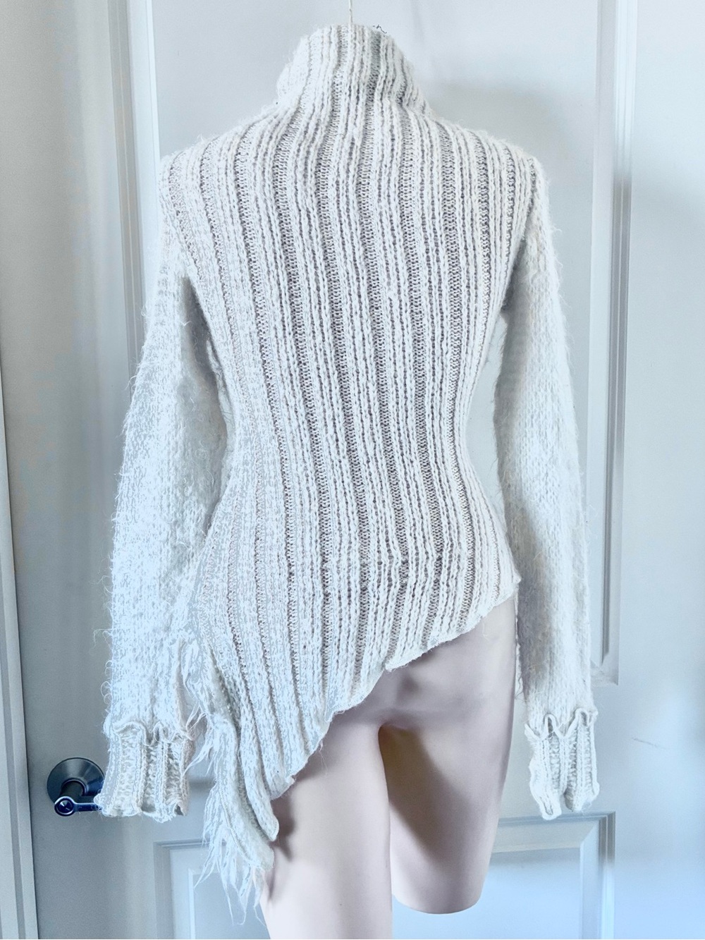 Asymmetrical Ribbed Turtleneck Sweater - Cream - Picture 3 of 5